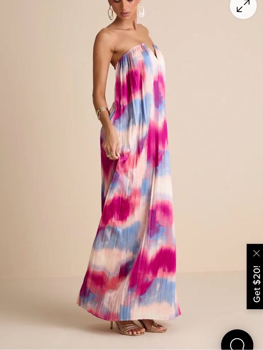 Lulu's Celandine Multi Abstract Pleated Strapless Swing Maxi Dress